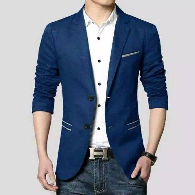 Jas blazer navy list putih