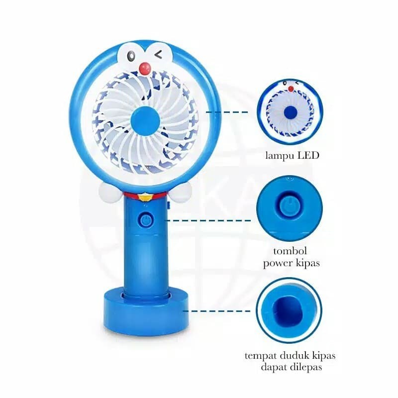 DORAEMON KIPAS ANGIN PORTABLE / STANDING MINI FAN LAMPU LED KARAKTER TANCAP GENGGAM