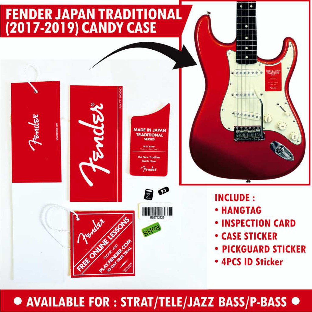 Fender Japan Traditional 1st Gen Guitar and Bass Candy Case Hangtag Set Plus Sticker Set