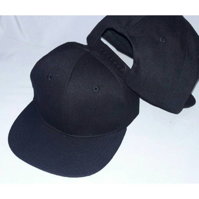 Topi snapback hiphop polos hitam full black