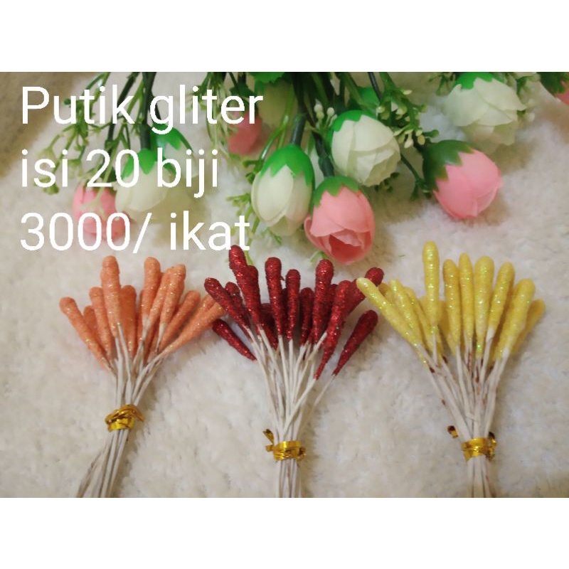 Putik bunga plastik artificial gliter