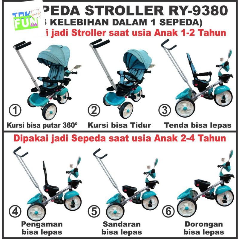 Promo sale Sepeda Roda Tiga Royal 9380 dan 9680 seri Stroller bisa rebahan