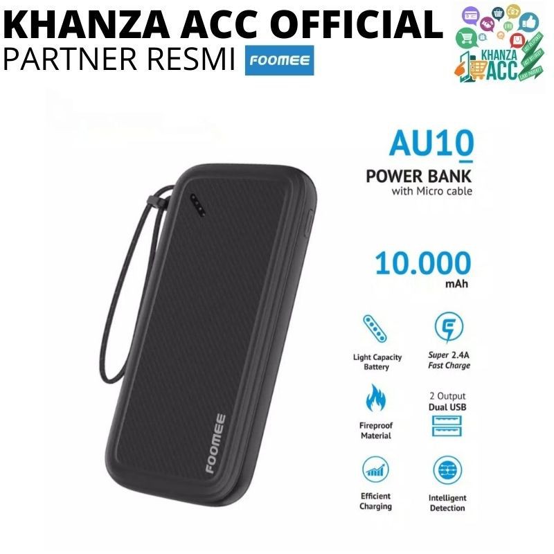 KHANZAACC Foomee PowerBank AU10 10000mAh Dual USB Output dan Input