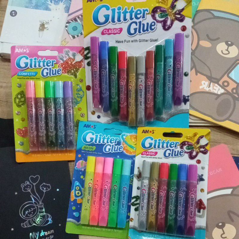 

amos glitter glue classic, neon, confetti