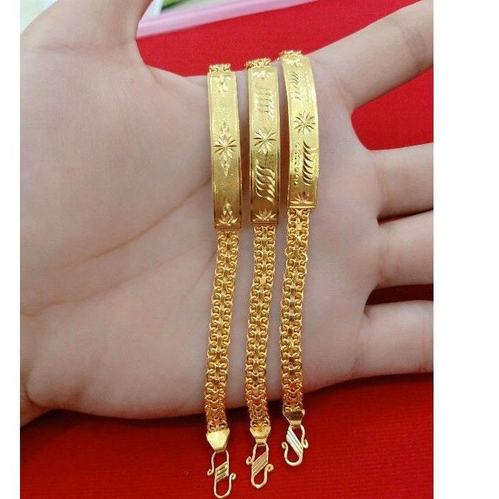Penjualan Terbanyak.. PERHIASAN PERAK ASLI 925 LAPIS EMAS GELANG RANTAI PLAT UKIR EMAS