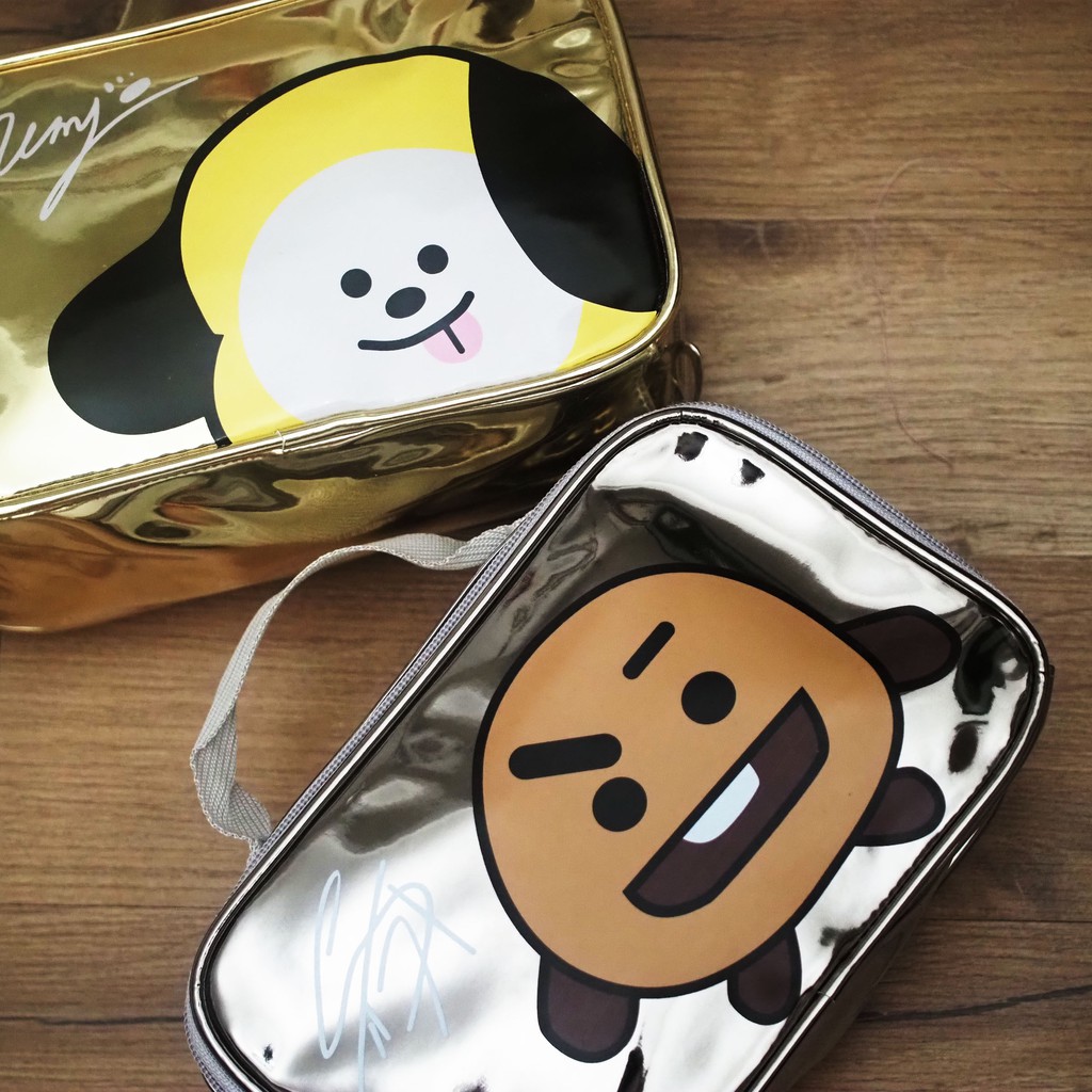 Dompet Kosmetik Hologram BTS BT21 UKURAN JUMBO Tas Kosmetik Tenteng Tempat Make Up BTS