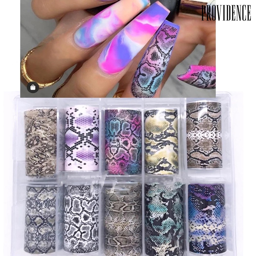 Providence 10 Rolls/Box Nail Stickers Multicolor Print Manicure Accessories PVC Polished Fingernail Decals for Women