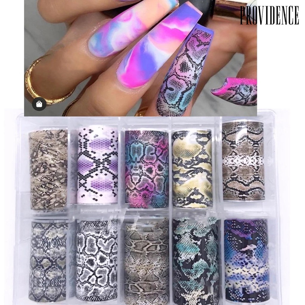 Providence 10 Rolls/Box Nail Stickers Multicolor Print Manicure Accessories PVC Polished Fingernail Decals for Women