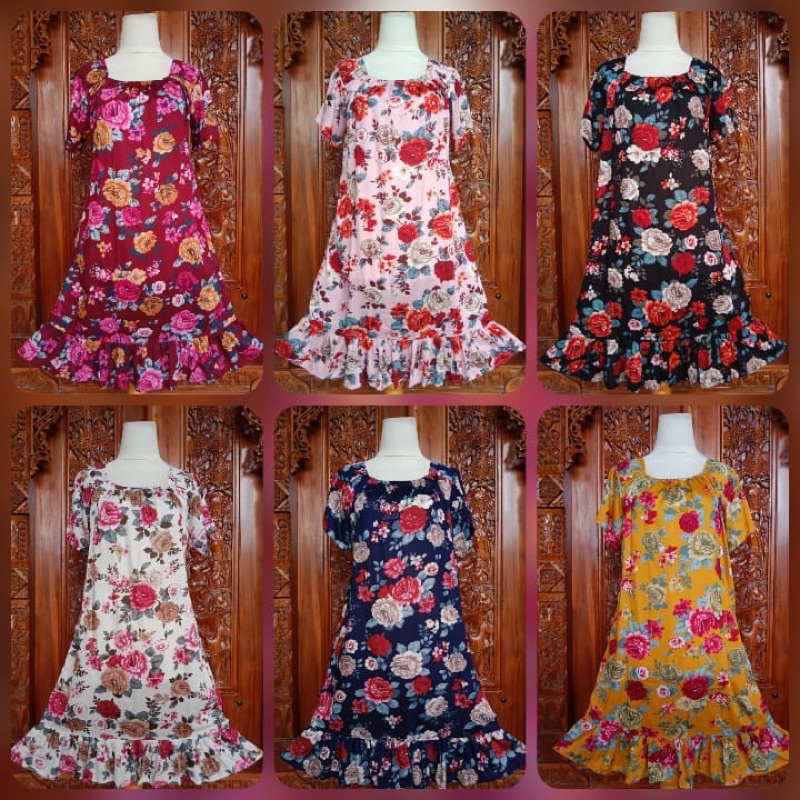 Homedress Amalia panjang rempel daster rayon cantik amalia panjang rempel motif LD 110 dress rumahan