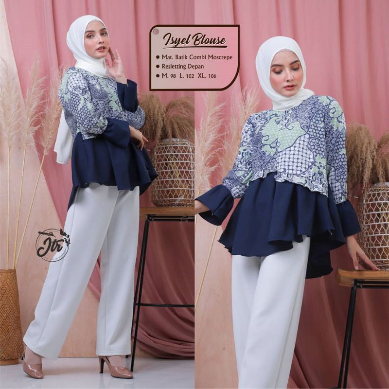 tey-17 Batik wanita ASJ SA HRB026 Kenongo Kemeja Tosca Pendek-isyel navy