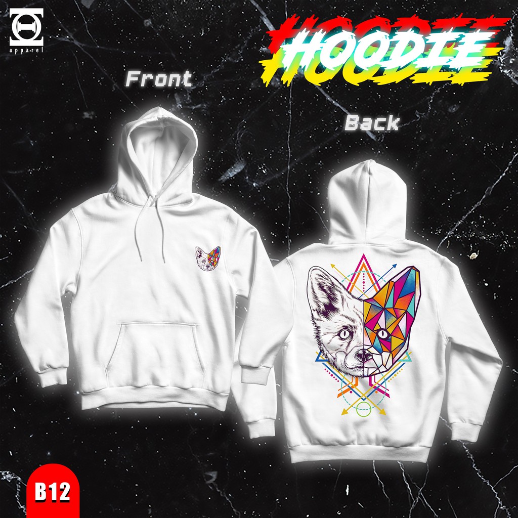 HOODIE PUTIH GEOMETRIC FOX || HOODIE PUTIH PRIA || HOODIE PRIA
