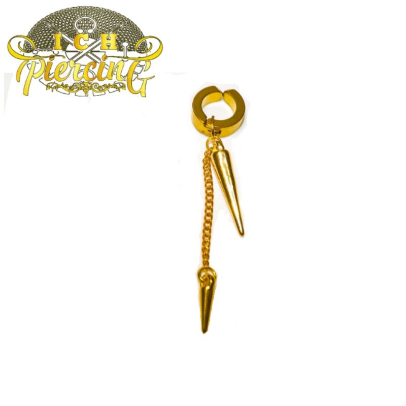 Anting Tindik Dan jepit Pria Korea Model jarum Doble Gold / Anting Titanium