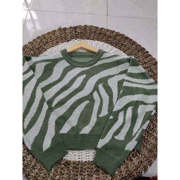 SWEATER RAJUT CROP ZEBRA CROP OVERSIZE