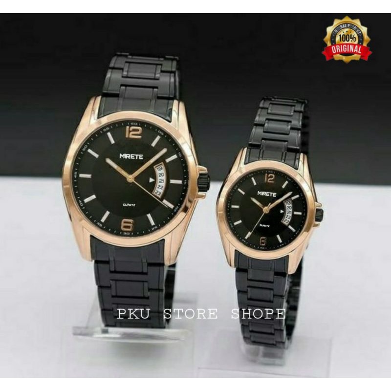 JAM TANGAN MIRETE COUPLE TIPE TERBARU MIRETE 8878 RANTAI STAINLIS STEL JAM TANGAN PRIA DAN WANITA JAM TANGAN COWO/CEWEK SEPASANG TAHAN AIR