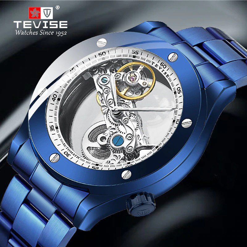 Jam tangan mekanik keren TEVISE Brand Automatic Mechanical Watch Men Double Side Transparent