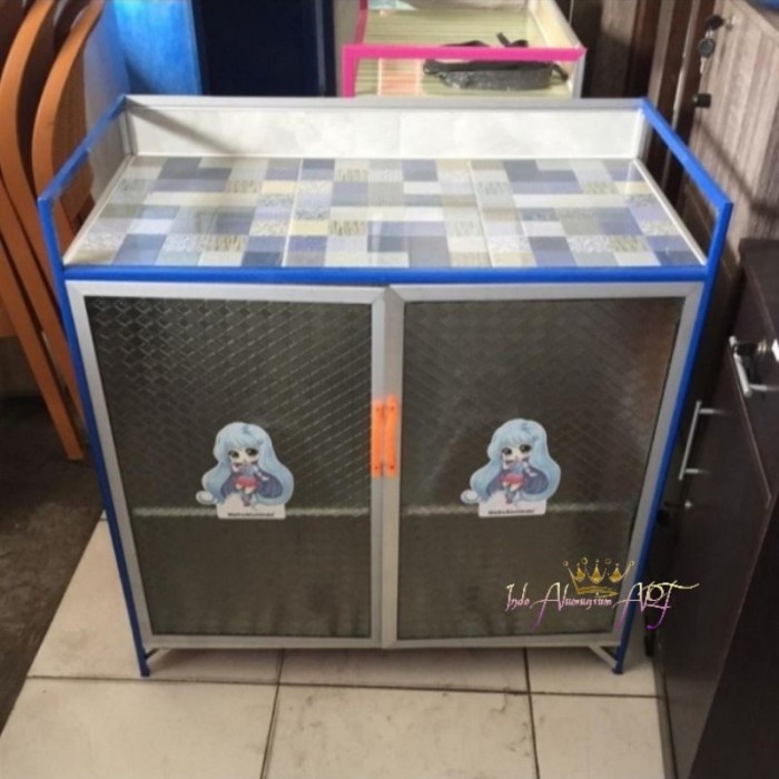 Lemari Dapur / Rak Piring Pintu 2 Bahan Alumunium Tebal