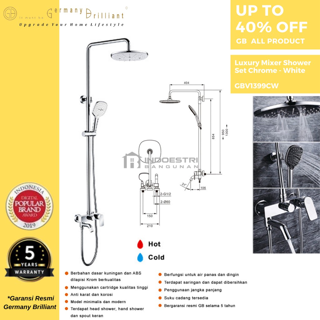 Shower Column Germany Brilliant GBV1399CW / Shower Tiang Germany Brilliant GBV1399CW (Hot - Cold)