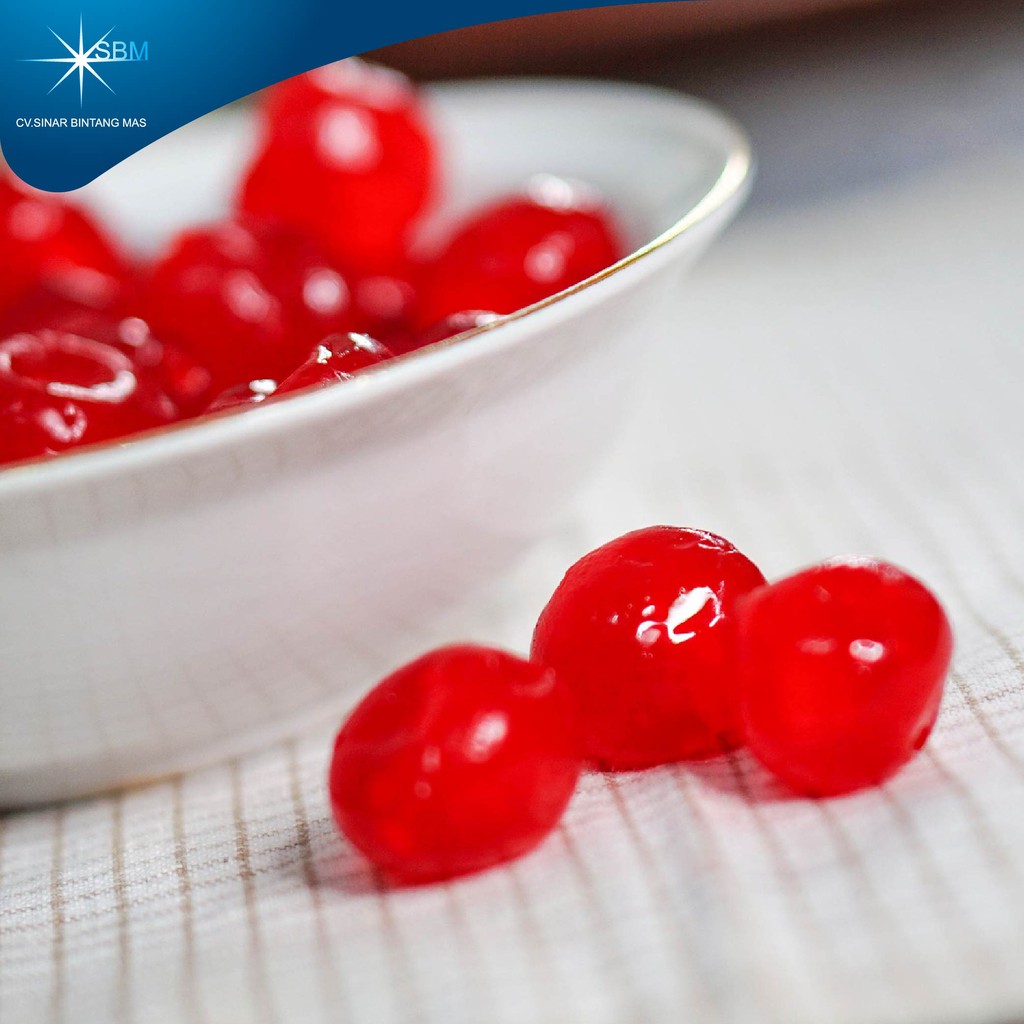 

QH Buah Ceri Merah Glace Tanpa Tangkai Cherries Bahan Hiasan Kue Cherry 70Pcs