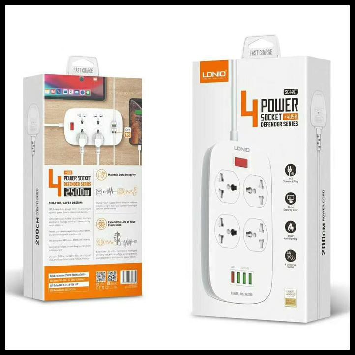 LDNIO Power Strip 4 Sockets + 4USB Port QC 3.0 Fast Charging SC4407