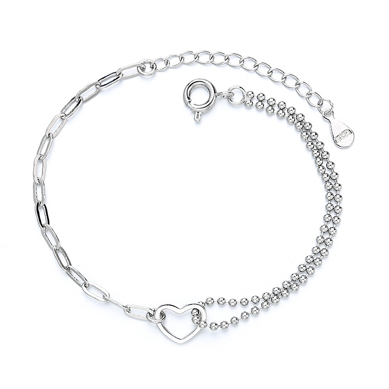 Perhiasan Gelang S925 Silver Double layer Bentuk Hati