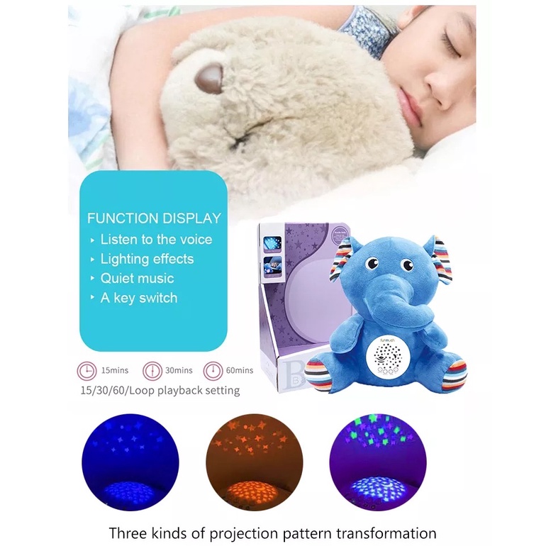 Mainan Boneka Anak Calm Doll Menemani Anak Tidur Fitur Musik dan Proyektor Lampu