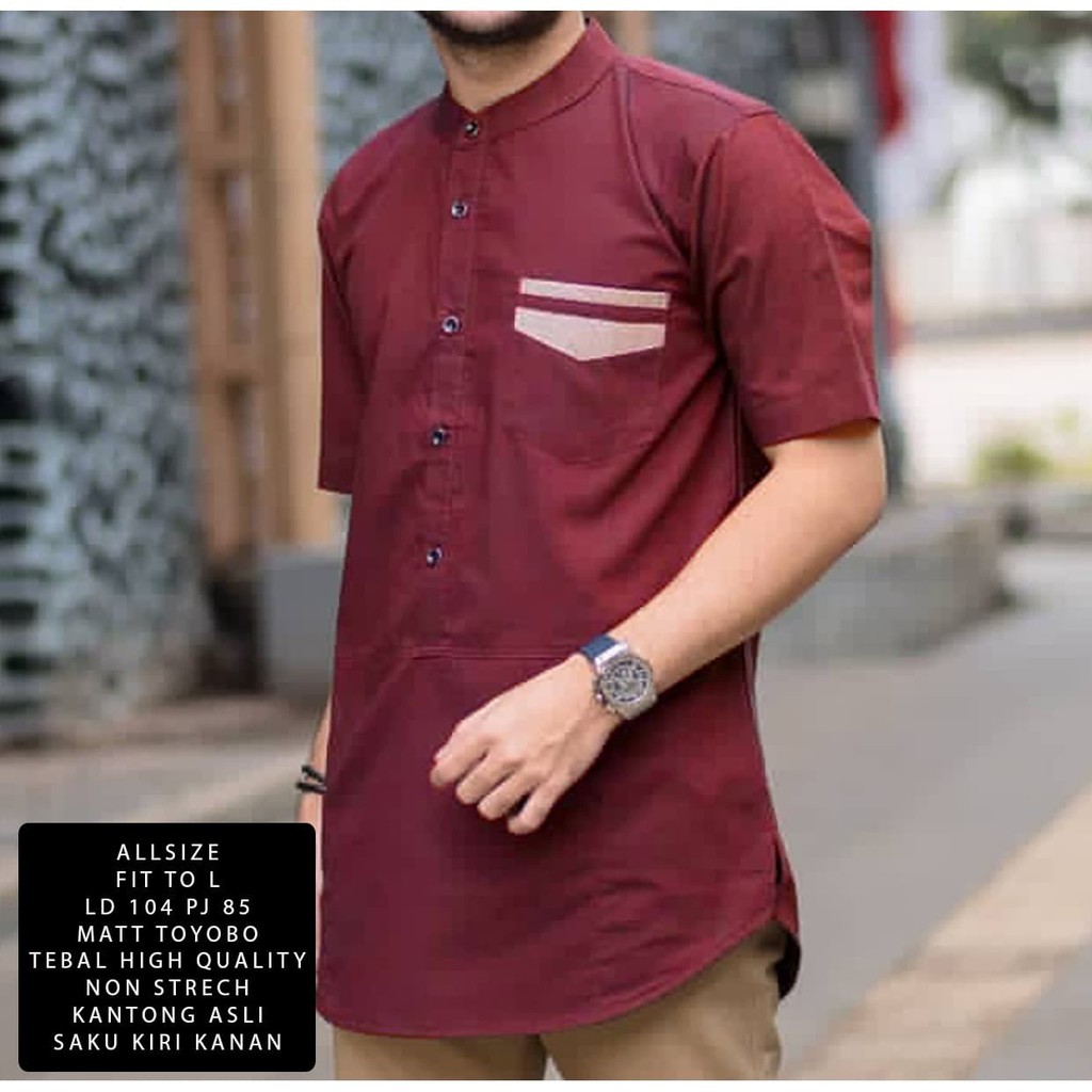 Sani Collection Koko Moden Maroon Ni Baju Koko Pria Matt Katun Maroon Shopee Indonesia