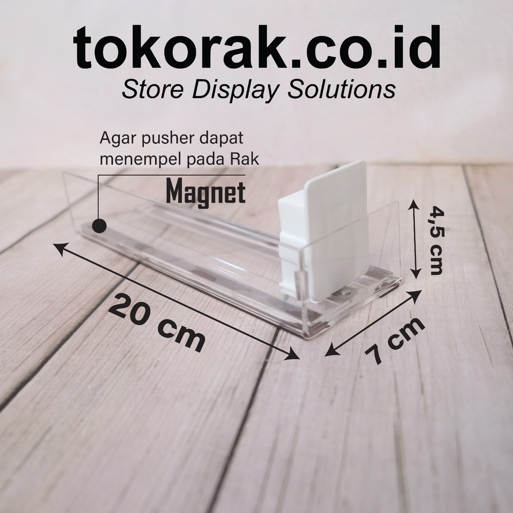 ACRYLIC KOTAK PUSHER MAGNET OTOMATIS TOKO MINIMARKET SUPERMARKET