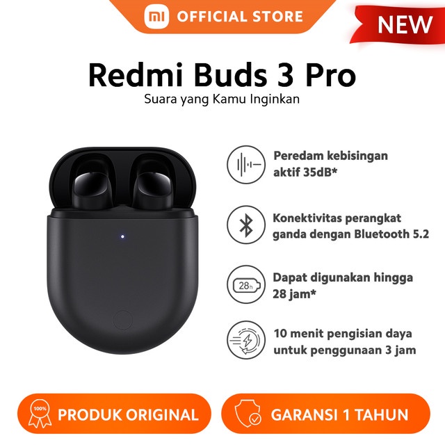 Xiaomi Redmi Buds 3 Pro Active Noise Cancellation + Pengisian daya cepat & Wireless Charging