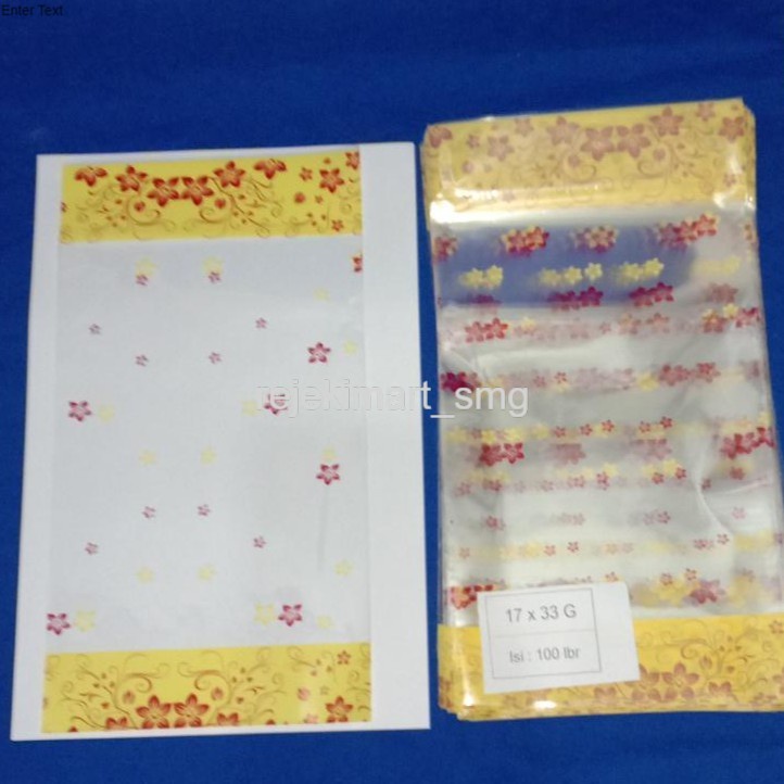 

PROMO !!!PLASTIK DUDUK OPP MOTIF BUNGA UKURAN 17 x 33 / PLASTIK JAJAN LEBARAN ( ISI 100 PCS )
