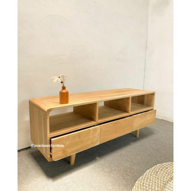BUFET TV MINIMALIS RETRO CUSTOM KABINET SCANDINAVIAN VINTAGE DRAWER BAHAN MENGGUNAKAN KAYU JATI TPK FINISHING BLEACHING NATURAL FURNITURE JEPARA-2