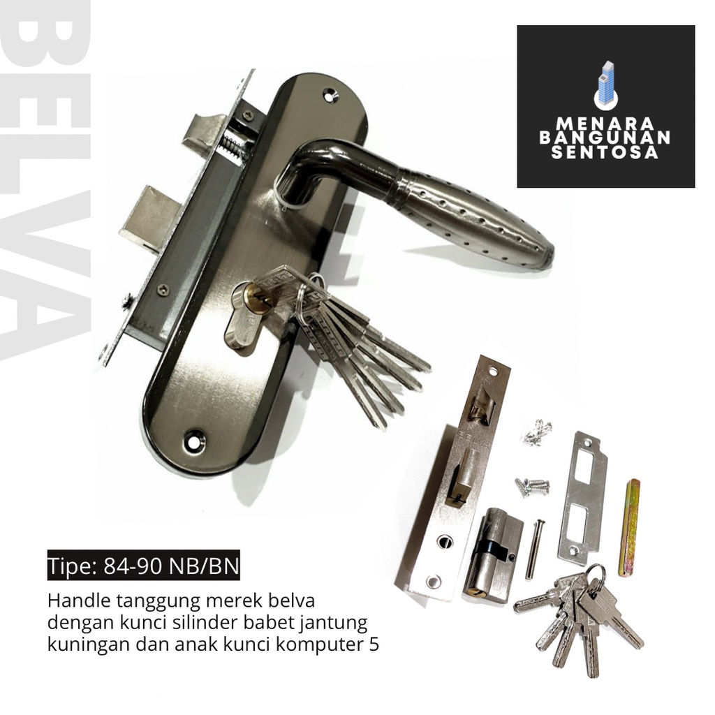 [Seri Hitam] Handle Pintu Set Tanggung Belva - Kunci Tarikan Pegangan Gagang Kotak Jagung Sedang