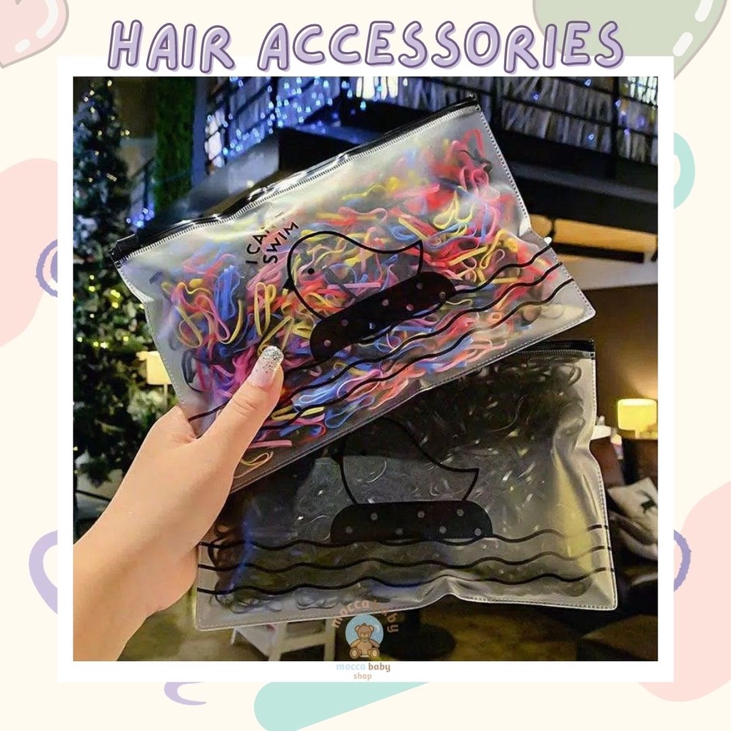 MBSS - IKAT RAMBUT WARNA-WARNI MIX Karet Rambut Pouch Jepang 500pcs Free Pouch / Karet Rambut Jepang isi 500pcs