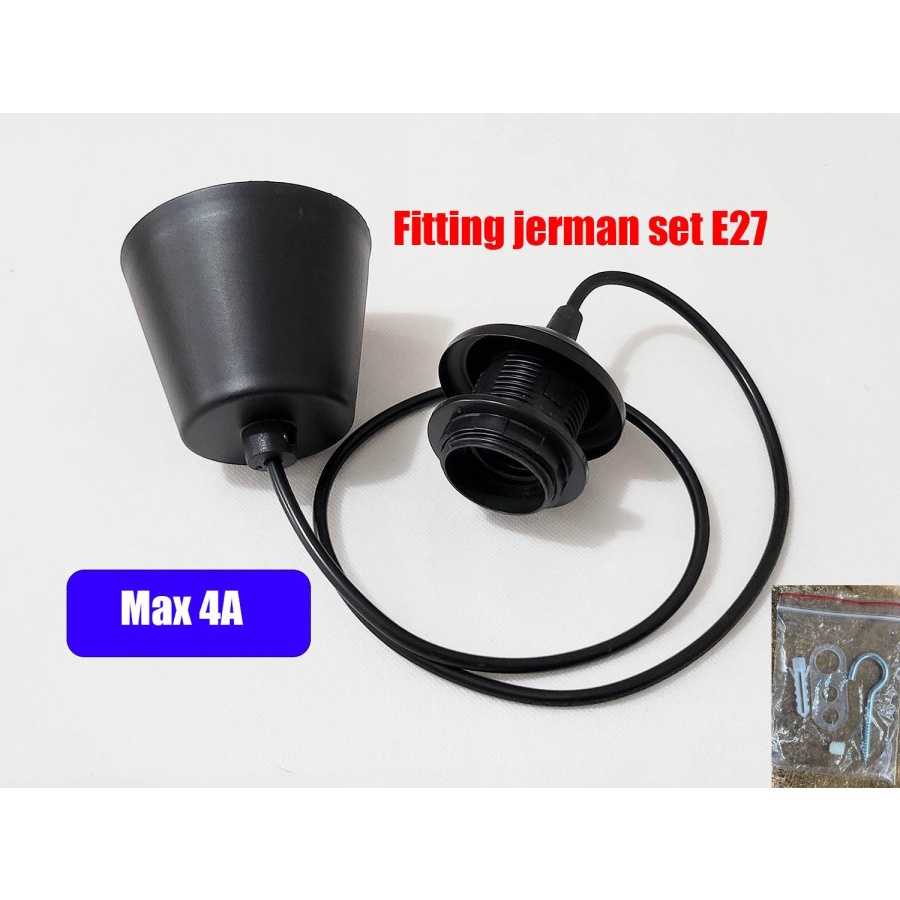 fitting gantung jerman set - tutup + kabel + fitting GANTUNG hias E27