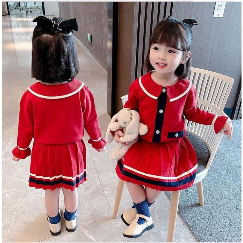 SETELAN ROK RAJUT ANAK PEREMPUAN IMPOR MERAH MAROON UKURAN 2-8TAHUN / SETELAN KNIT ANAK PEREMPUAN IM