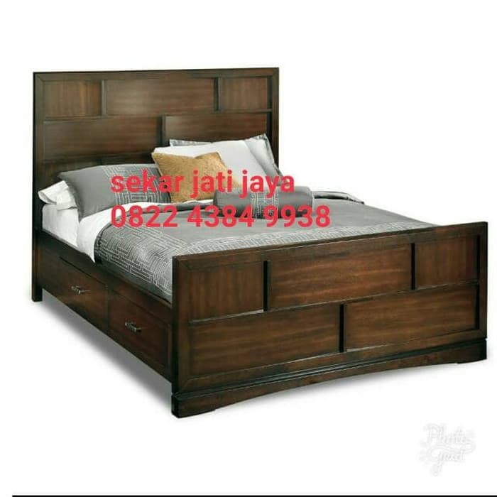 Dipan kayu tempat tidur ranjang minimalis laci nakas jati jepara