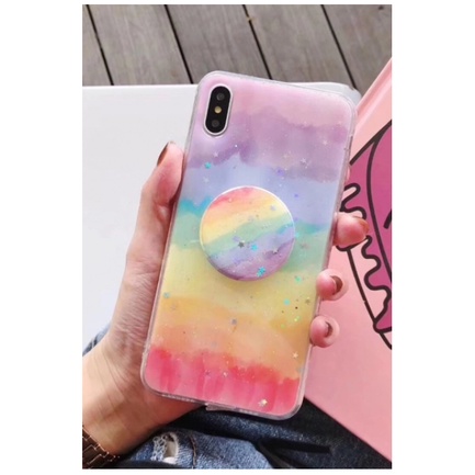 Fashion warna rainbow silikon Pop socket 6 6S 6+ 6S+ 7 8 SE 7+ 8+ X Xs Xr 11 Pro Max FH07