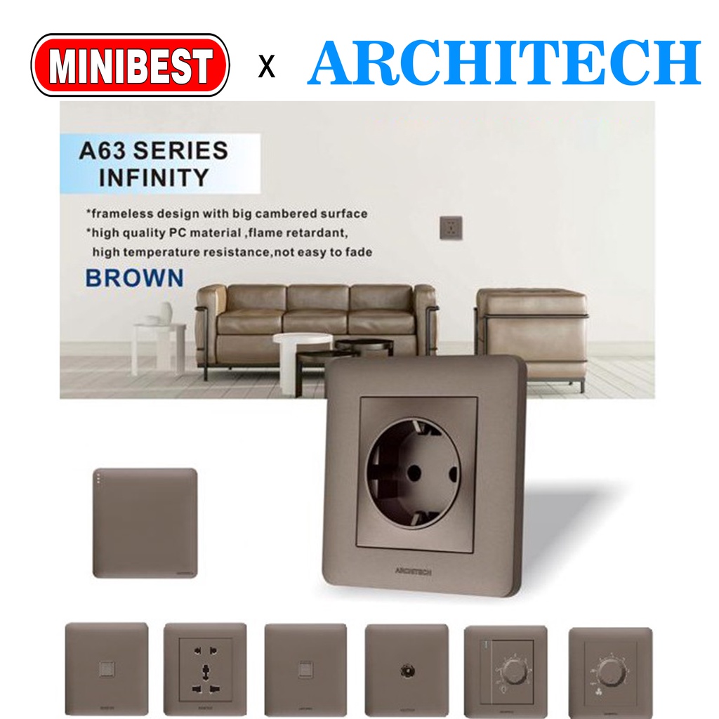 [MB] ARCHITECH SAKLAR INFINITY BROWN  A63 SERIES ARCHITECH / STOP KONTAK / SAKELAR / SAKLAR RUMAH