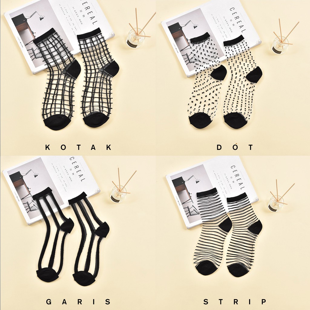 KK-13 kaos kaki wanita transparan pattern socks sock import japan