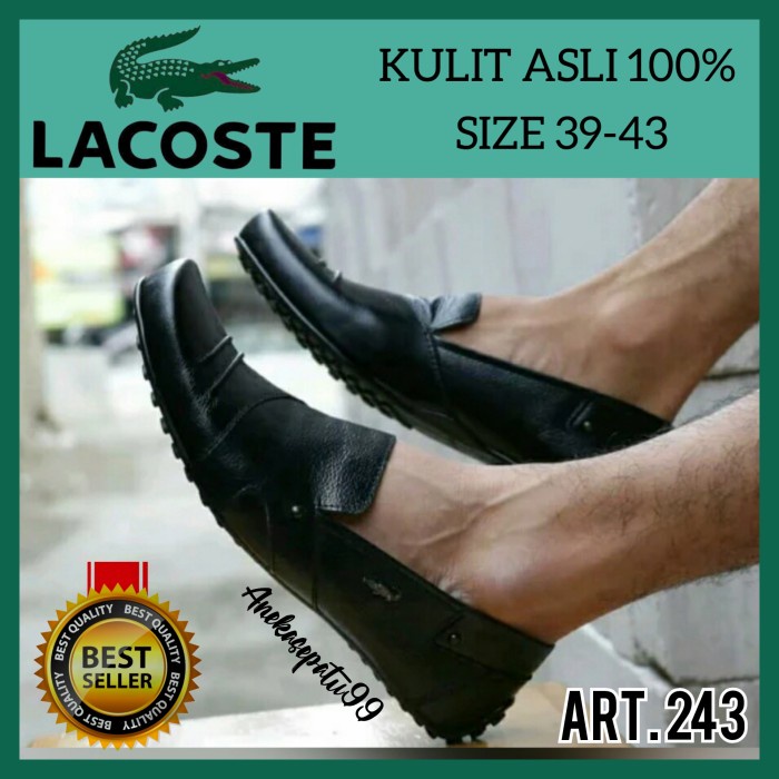 Asli Sepatu Kulit Asli Lacoste Pantofel Pria Sepatu Kantor Formal Kulit - KODE 243 39 Kerja Kekinian