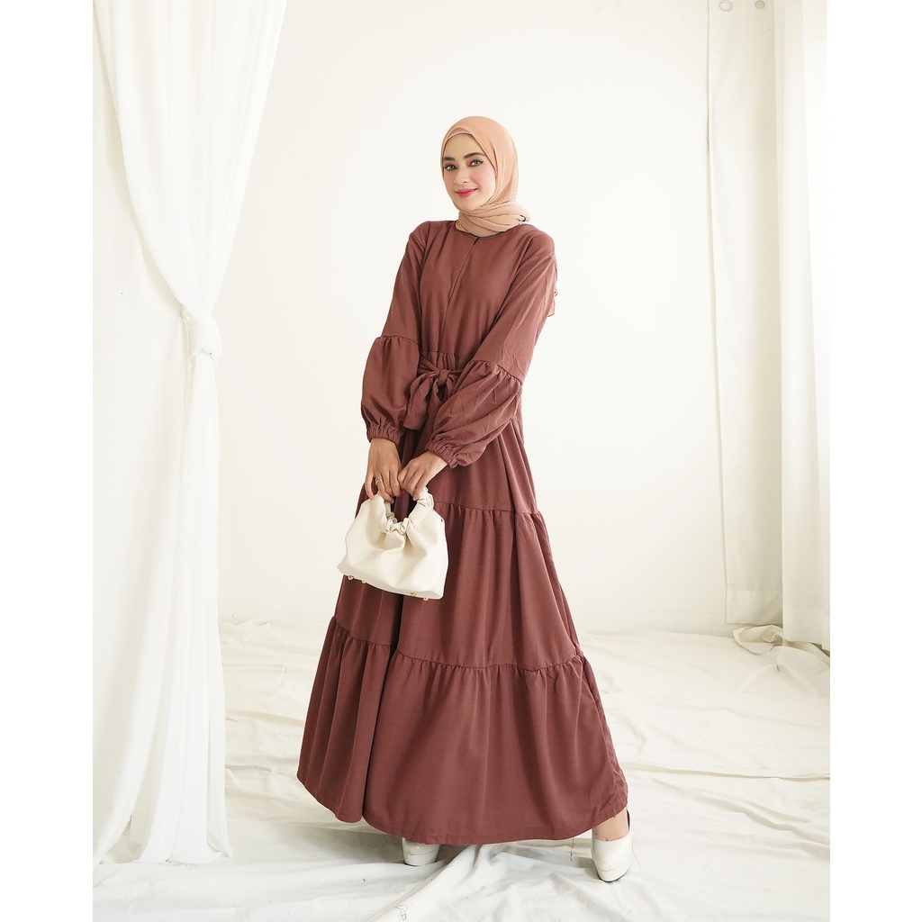 Grosir (48rb x 6pcs) - Kode 744 Q Gamis Sleting Pita - Voxy Choco Black