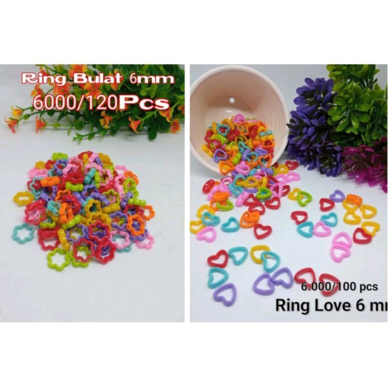 Ring Plastik Warna Ring Love 6mm/Ring Bulat 6mm