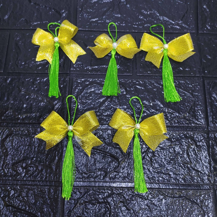 ( 5 pcs ) Tassel Golden Bow - Gantungan Hiasan Hampers Serbaguna