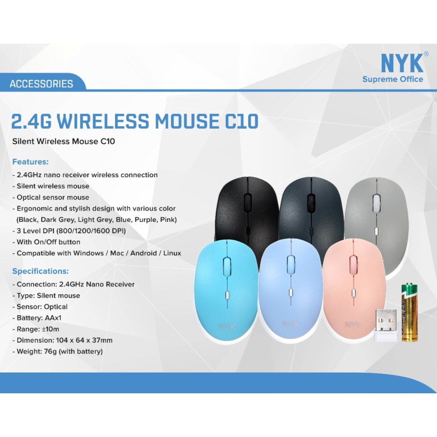 NYK Supreme C10 Mouse Wireless 2.4G Silent Click