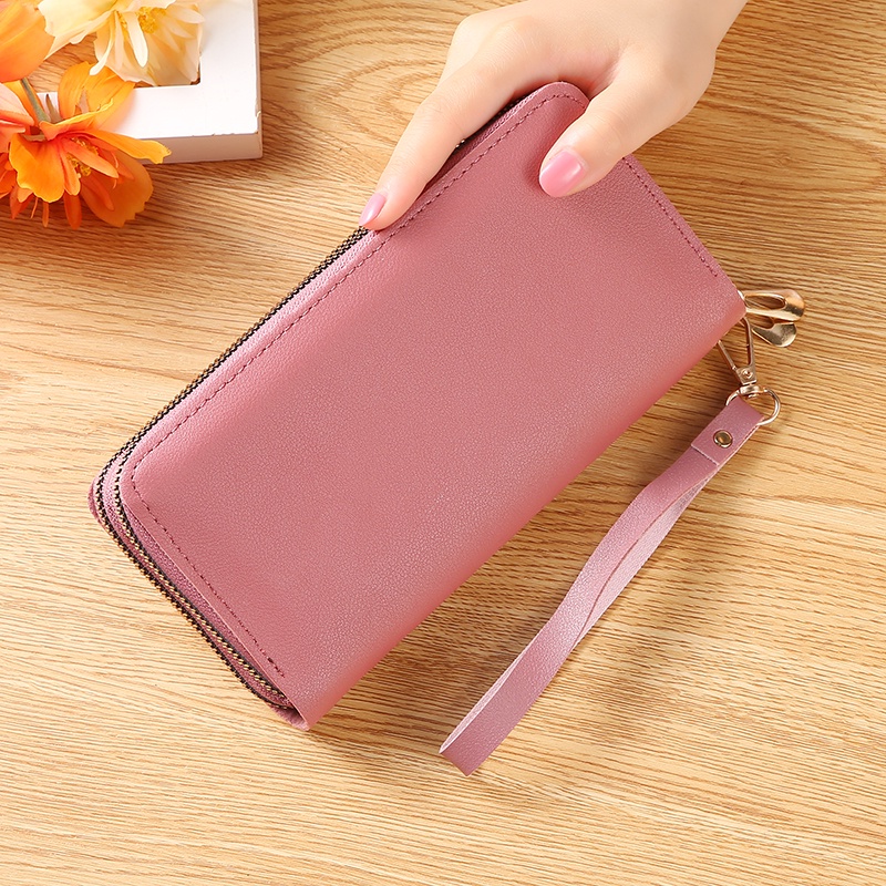 Satu7an D56 Dompet Panjang Wanita Zipper Fashion Korea Stylish Simple Dompet Tali Pendek Clutch Cewek 2 Resleting PU