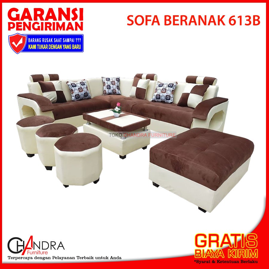 SOFA L BERANAK 613B + MEJA BERGARANSI (Sofa Sudut, Kursi Ruang Tamu, Sofa Mewah)