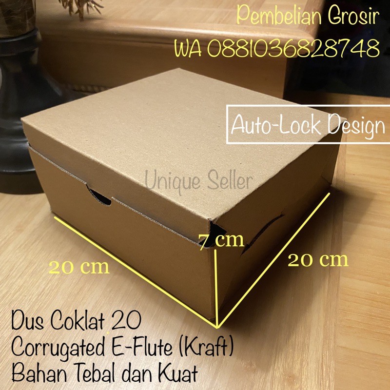 Dus Box Kotak Hampers 20x20x7 EFLUTE POLOS / Dus Box Kotak Nasi R10k 20x20x7 / Dus Kotak Box Coklat Corrugated Eflute 20x20 x 7 / Dus Box Kotak Packaging Olshop 20x20 x 7