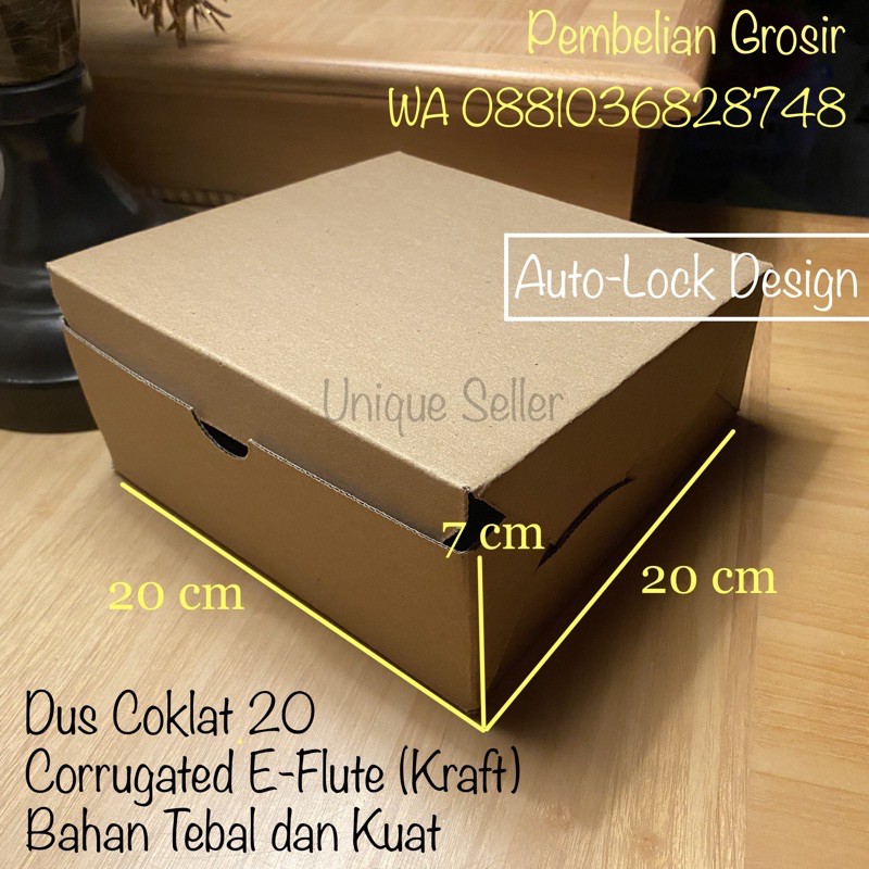 Dus Box Kotak Hampers 20x20x7 EFLUTE POLOS / Dus Box Kotak Nasi R10k 20x20x7 / Dus Kotak Box Coklat Corrugated Eflute 20x20 x 7 / Dus Box Kotak Packaging Olshop 20x20 x 7