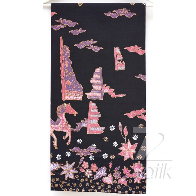 KAIN BATIK PREMIUM Bahan Katun Motif Khayangan Kuda Warna Hitam Merah 725507 Cap 72 Jarik Jarit Samping Kebat Panjang Batik Katun Modern Premium Bahan Seragam Batik Pernikahan Kantor Keluarga Murah Kamen Jadi Batik Bali Lembaran