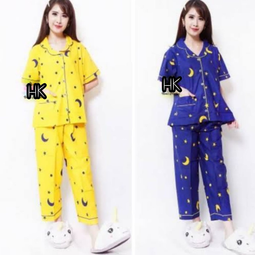 hokyfashion PIYAMA CP STAR MOON FIT TO XL / 2WARNA Bhn Tebal / Ld104.Pj62-1