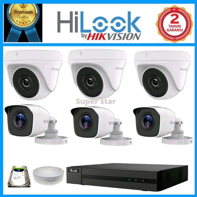 PAKET CCTV HILOOK 8 CHANNEL 6 KAMERA 2MP AUDIO SERIES BISA MEREKAM SUARA+VIDEO